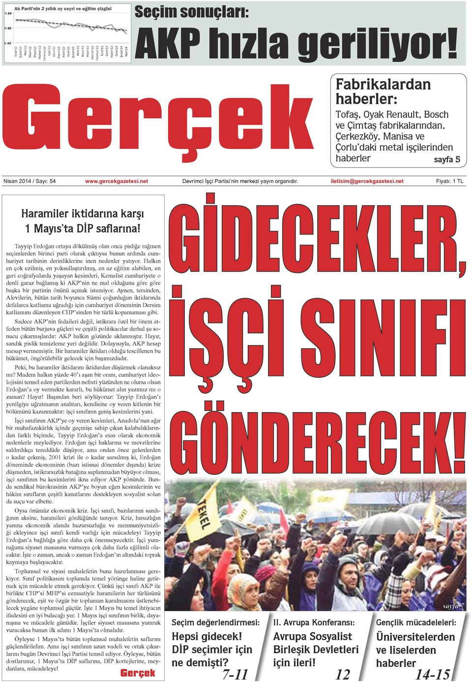 net Devrimci İşçi Partisi nin merkezi yayın organıdır. iletisim@gercekgazetesi.net Fiyatı: 1 TL Haramiler iktidarına karşı 1 Mayıs ta DİP saflarına!