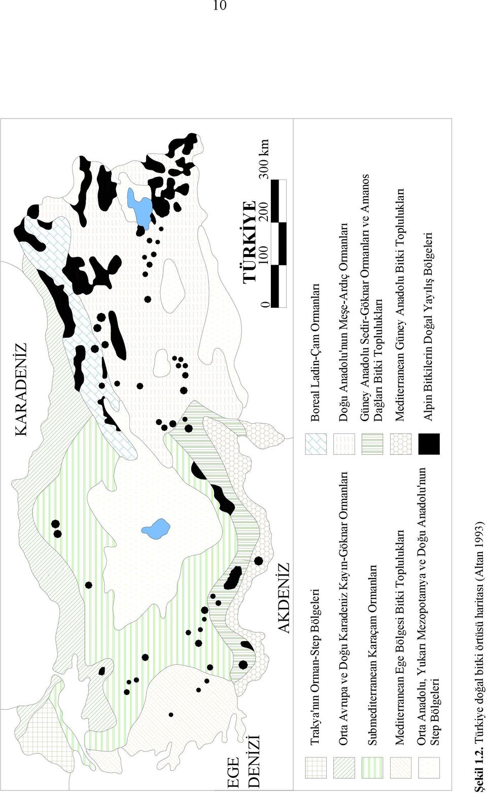 Türkiye doğal bitki örtüsü haritası (Altan 1993) KARADENİZ 0 TÜRKİYE 100 200 300 km Boreal Ladin-Çam Ormanları Doğu Anadolu'nun Meşe-Ardıç