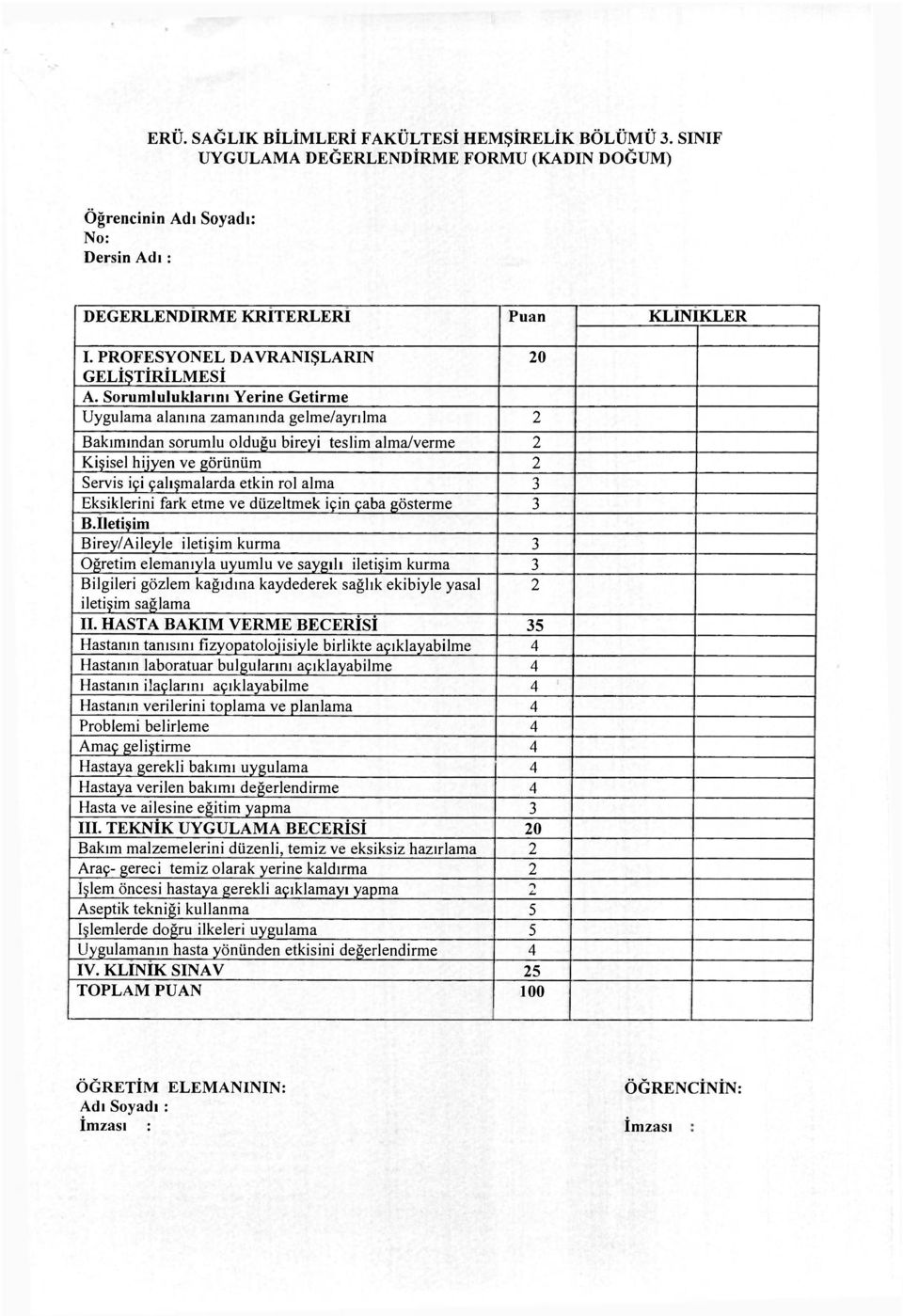 Sorumluluklarını Yerine Getirme Uygulama alanına zamanında gelme/ayrılma 2 Bakımından sorumlu olduğu bireyi teslim alma/verme 2 Servis içi çalışmalarda etkin rol alma 3 Eksiklerini fark etme ve