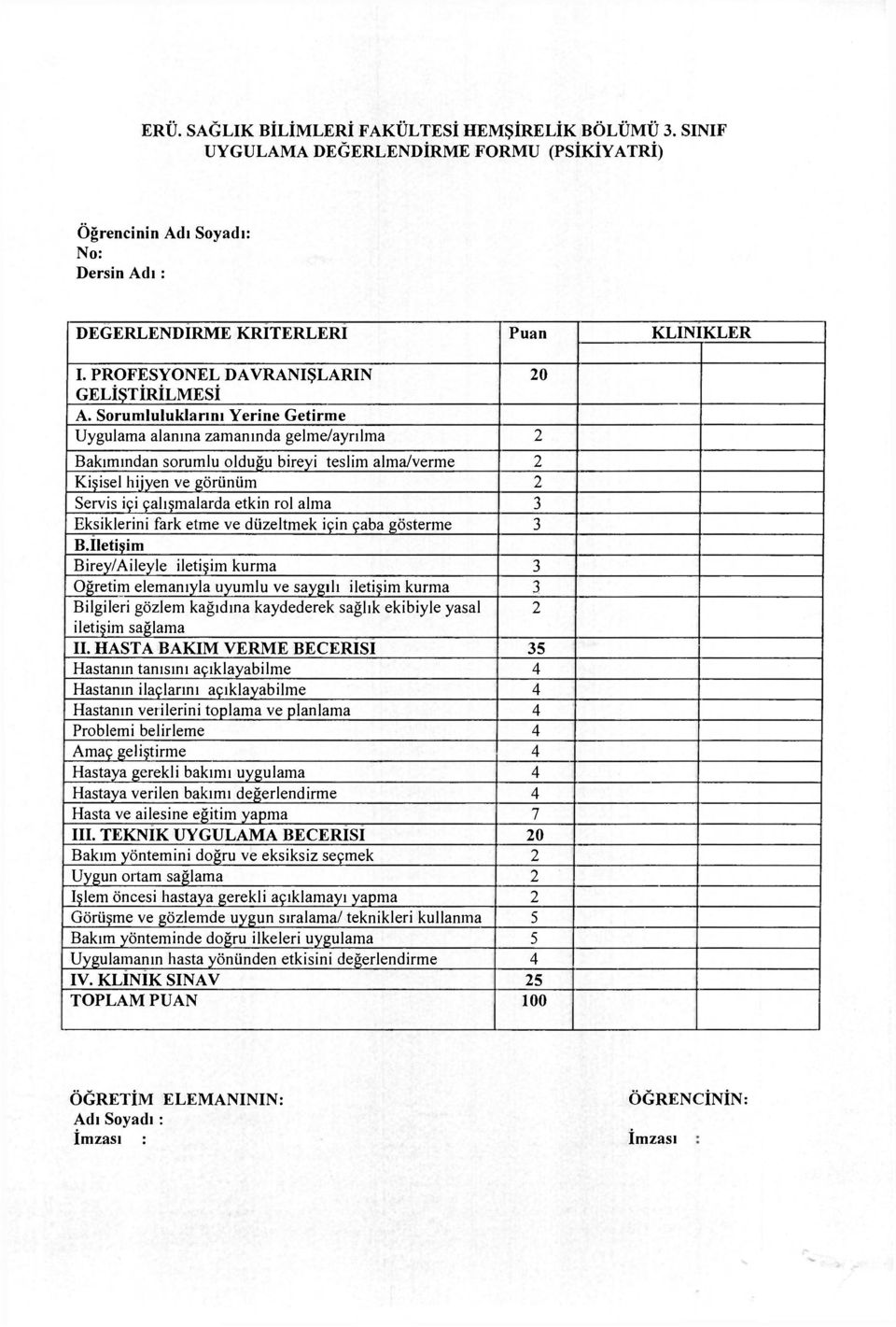 Sorumluluklarını Yerine Getirme Uygulama alanına zamanında gelme/ayrılma 2 Bakımından sorumlu olduğu bireyi teslim alma/verme 2 Servis içi çalışmalarda etkin rol alma 3 Eksiklerini fark etme ve