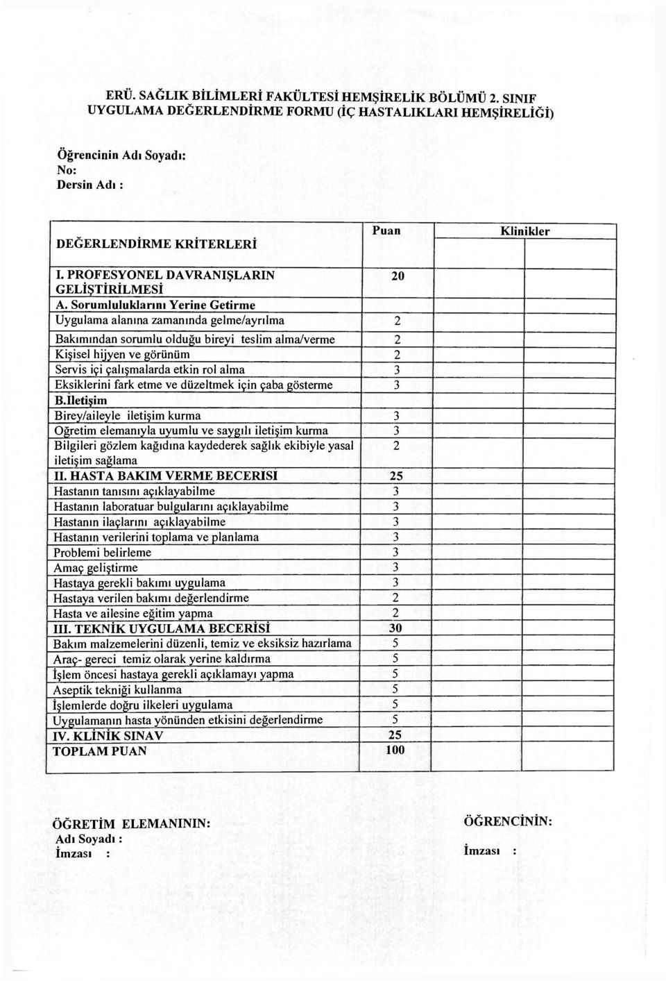 Sorumluluklarını Yerine Getirme Uygulama alanına zamanında gelme/ayrılma 2 Bakımından sorumlu olduğu bireyi teslim alma/verme 2 Servis içi çalışmalarda etkin rol alma 3 Eksiklerini fark etme ve