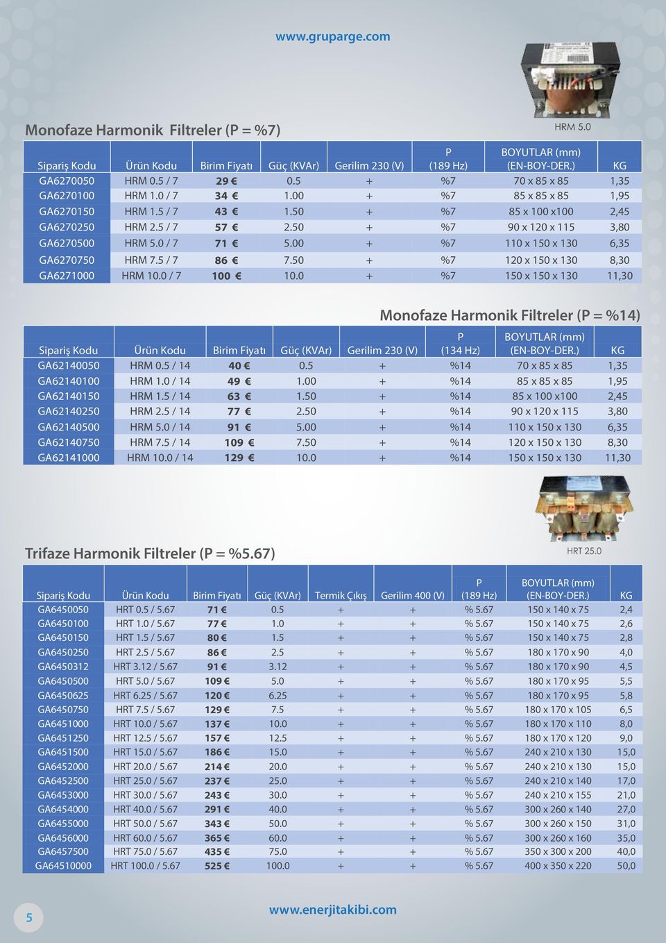 50 + %7 90 x 120 x 115 3,80 GA6270500 HRM 5.0 / 7 71 5.00 + %7 110 x 150 x 130 6,35 GA6270750 HRM 7.5 / 7 86 7.50 + %7 120 x 150 x 130 8,30 GA6271000 HRM 10.0 / 7 100 10.