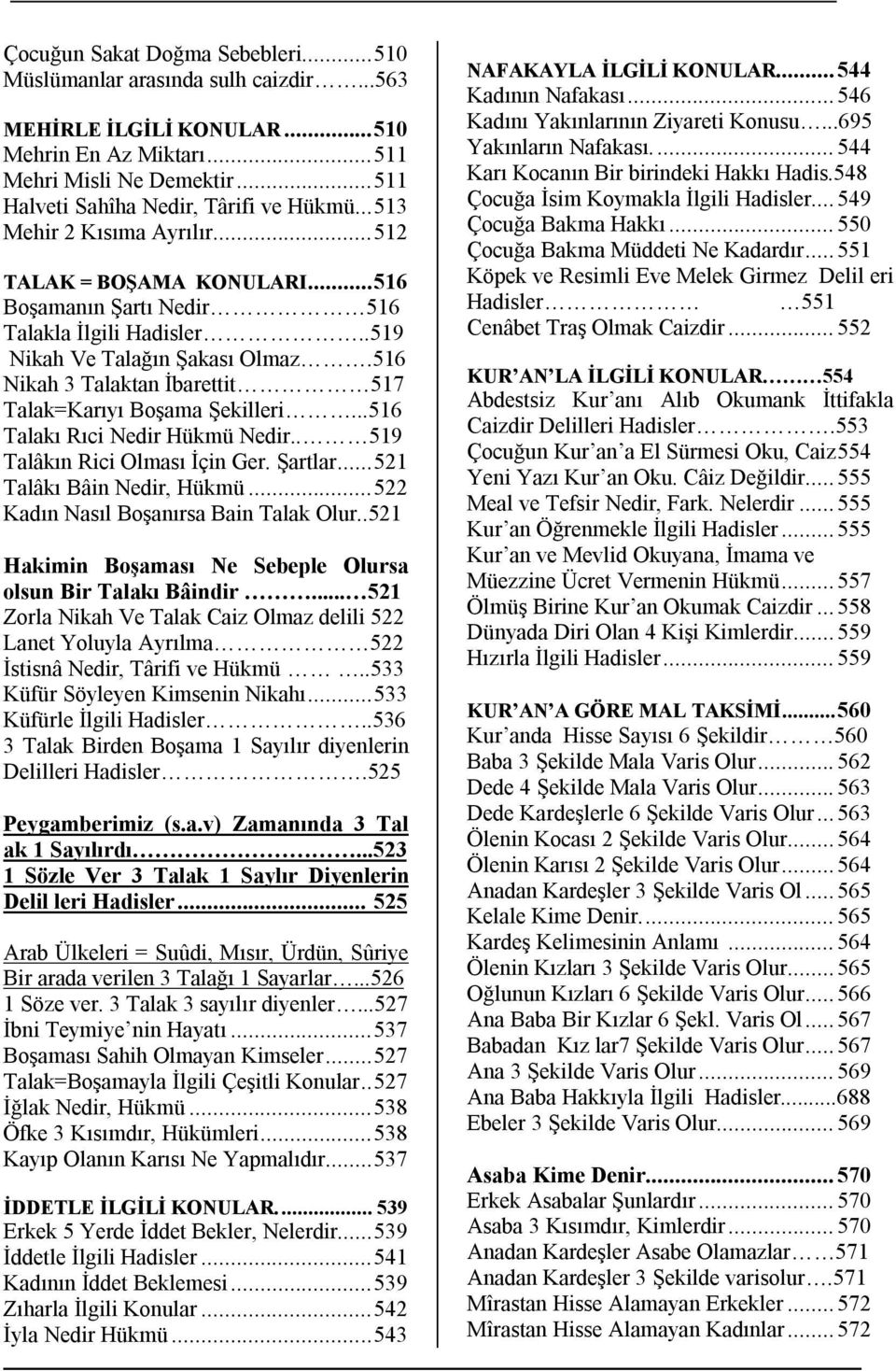 516 Nikah 3 Talaktan İbarettit 517 Talak=Karıyı Boşama Şekilleri...516 Talakı Rıci Nedir Hükmü Nedir.. 519 Talâkın Rici Olması İçin Ger. Şartlar... 521 Talâkı Bâin Nedir, Hükmü.