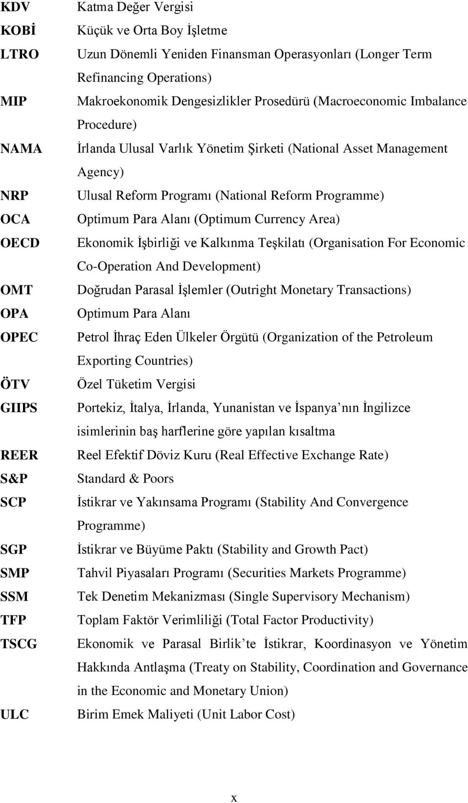 (National Reform Programme) Optimum Para Alanı (Optimum Currency Area) Ekonomik İşbirliği ve Kalkınma Teşkilatı (Organisation For Economic Co-Operation And Development) Doğrudan Parasal İşlemler