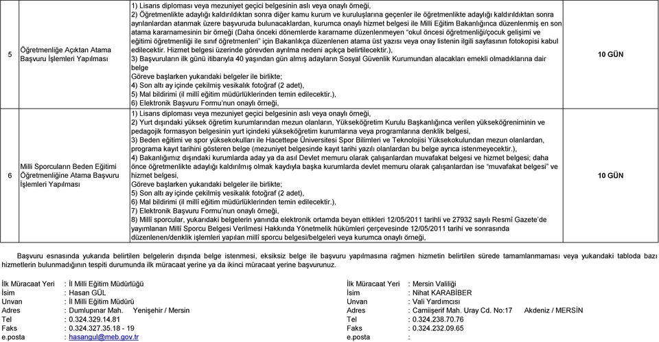 dönemlerde kararname düzenlenmeyen okul öncesi öğretmenliği/çocuk gelişimi ve eğitimi öğretmenliği ile sınıf öğretmenleri için Bakanlıkça düzenlenen atama üst yazısı veya onay listenin ilgili