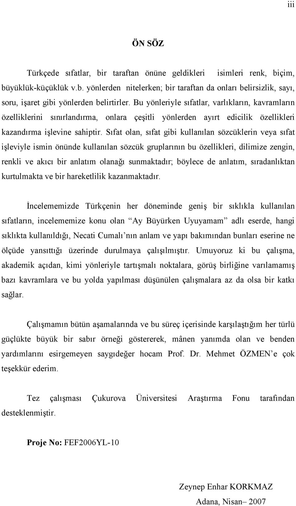 Sıfat olan, sıfat gibi kullanılan sözcüklerin veya sıfat işleviyle ismin önünde kullanılan sözcük gruplarının bu özellikleri, dilimize zengin, renkli ve akıcı bir anlatım olanağı sunmaktadır; böylece