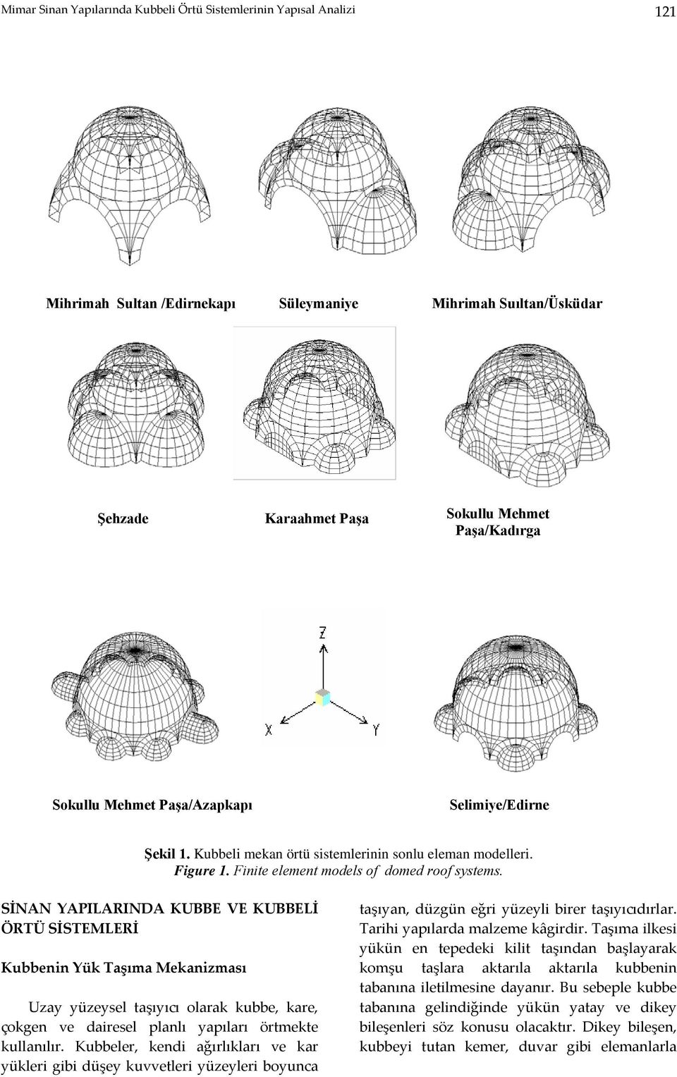 SİNAN YAPILARINDA KUBBE VE KUBBELİ ÖRTÜ SİSTEMLERİ Kubbenin Yük Taşıma Mekanizması Uzay yüzeysel taşıyıcı olarak kubbe, kare, çokgen ve dairesel planlı yapıları örtmekte kullanılır.