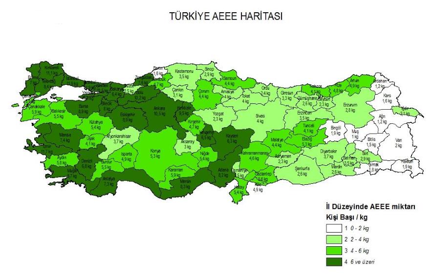 Türkiye İllere Göre AEEE Haritası Kaynak: REC