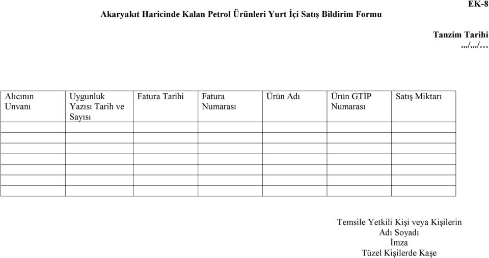 ../ Alıcının Unvanı Uygunluk Yazısı Tarih ve Sayısı Fatura Tarihi Fatura