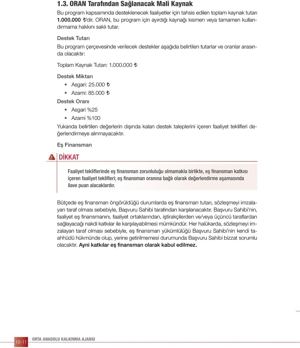 Destek Tutarı Bu program çerçevesinde verilecek destekler aşağıda belirtilen tutarlar ve oranlar arasında olacaktır: Toplam Kaynak Tutarı: 1.000.000 Destek Miktarı Asgari: 25.000 Azami: 85.