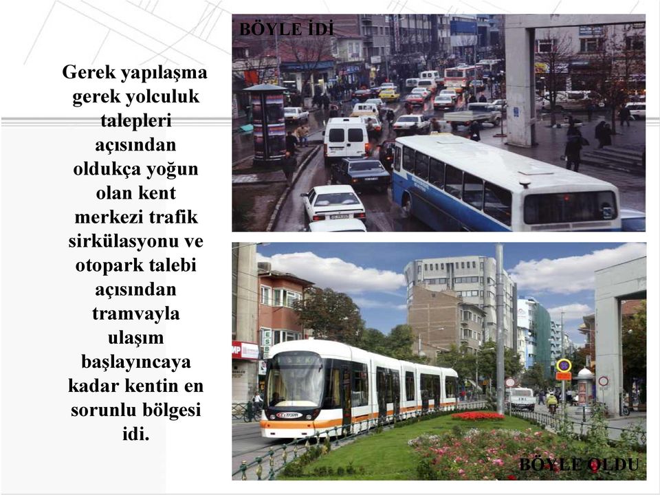 sirkülasyonu ve otopark talebi açısından tramvayla