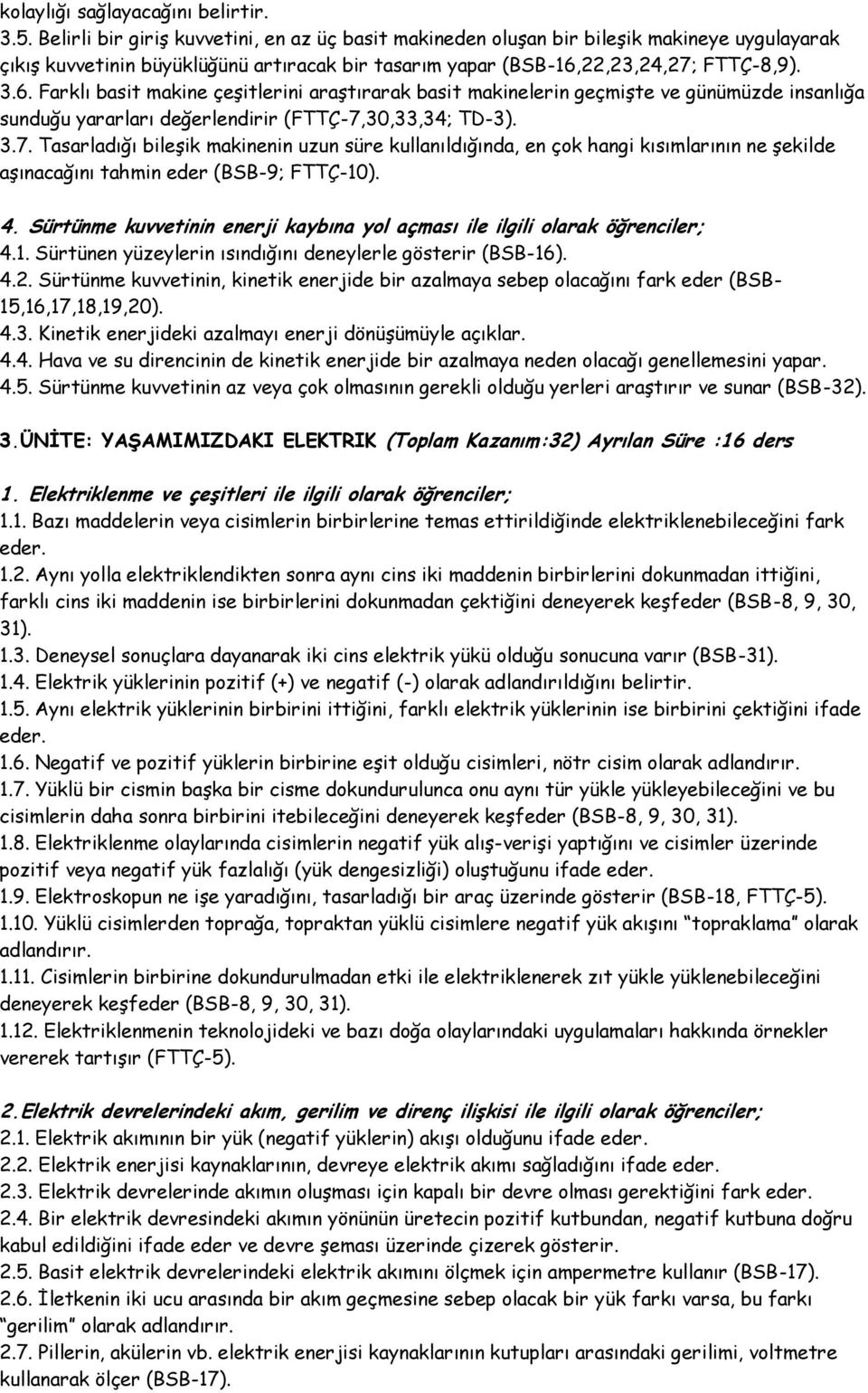 22,23,24,27; FTTÇ-8,9). 3.6. Farklı basit makine çeşitlerini araştırarak basit makinelerin geçmişte ve günümüzde insanlığa sunduğu yararları değerlendirir (FTTÇ-7,30,33,34; TD-3). 3.7. Tasarladığı bileşik makinenin uzun süre kullanıldığında, en çok hangi kısımlarının ne şekilde aşınacağını tahmin eder (BSB-9; FTTÇ-10).