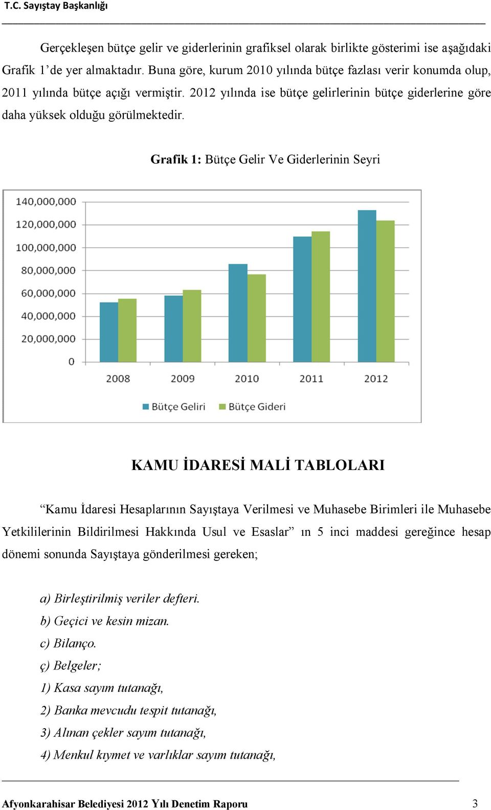 Grafik 1: Bütçe Gelir Ve Giderlerinin Seyri KAMU İDARESİ MALİ TABLOLARI Kamu İdaresi Hesaplarının Sayıştaya Verilmesi ve Muhasebe Birimleri ile Muhasebe Yetkililerinin Bildirilmesi Hakkında Usul ve