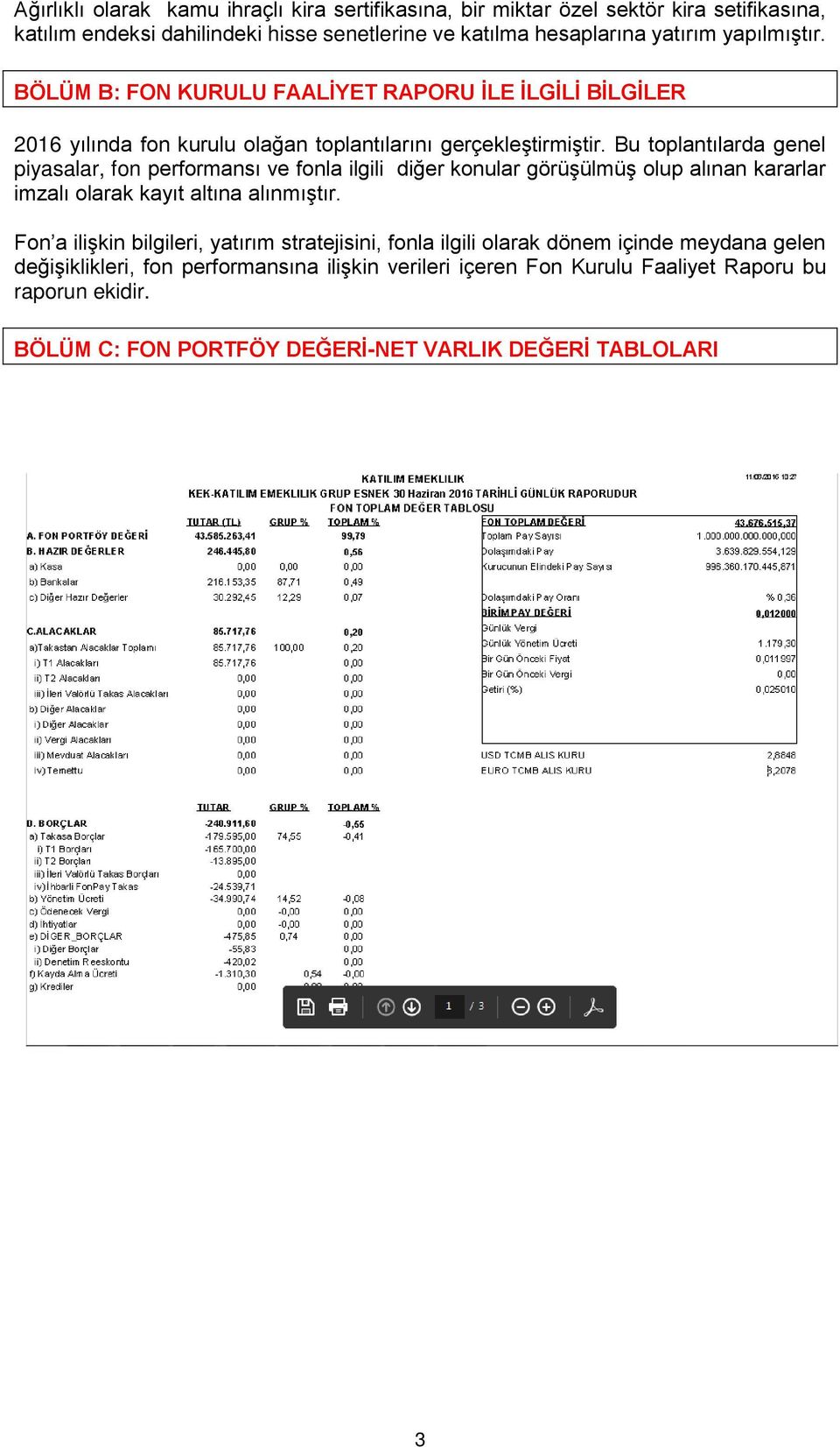 Bu toplantılarda genel piyasalar, fon performansı ve fonla ilgili diğer konular görüşülmüş olup alınan kararlar imzalı olarak kayıt altına alınmıştır.