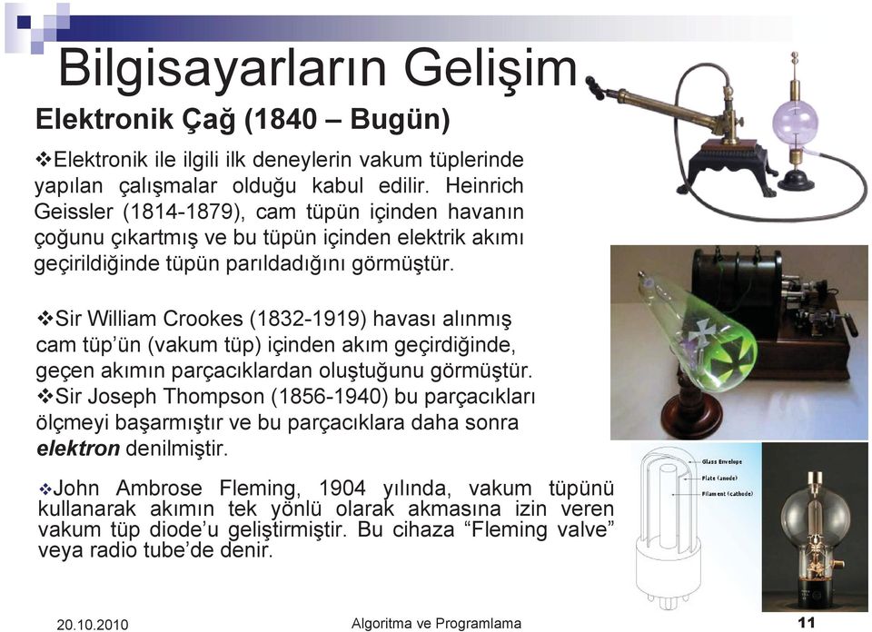 Sir William Crookes (1832-1919) havas al nm cam tüp ün (vakum tüp) içinden ak m geçirdi inde, geçen ak m n parçac klardan olu tu unu görmü tür.