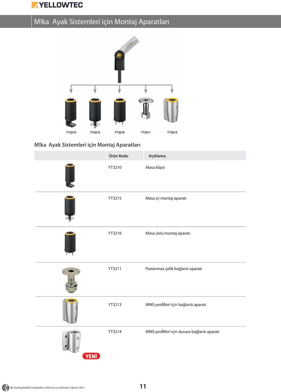 YT3216 Masa üstü montaj aparatı YT3211 Paslanmaz çelik bağlantı aparatı YT3213 MMS profilleri