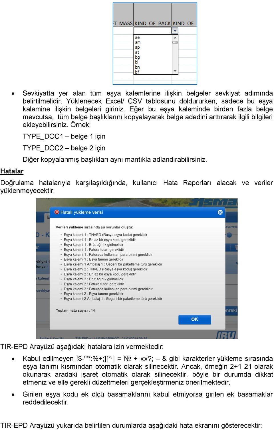 Örnek: TYPE_DOC1 belge 1 için TYPE_DOC2 belge 2 için Diğer kopyalanmış başlıkları aynı mantıkla adlandırabilirsiniz.