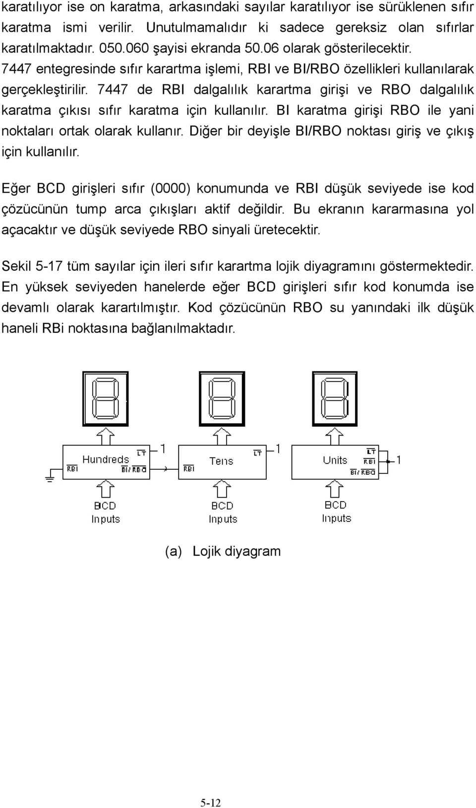 7447 de RBI dalgalılık karartma girişi ve RBO dalgalılık karatma çıkısı sıfır karatma için kullanılır. BI karatma girişi RBO ile yani noktaları ortak olarak kullanır.