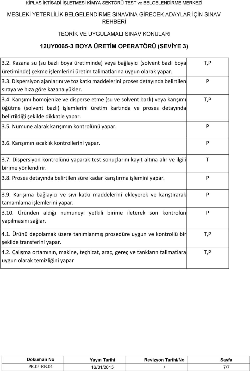 3.4. Karışımı homojenize ve disperse etme (su ve solvent bazlı) veya karışımı öğütme (solvent bazlı) işlemlerini üretim kartında ve proses detayında belirtildiği şekilde dikkatle yapar. 3.5.