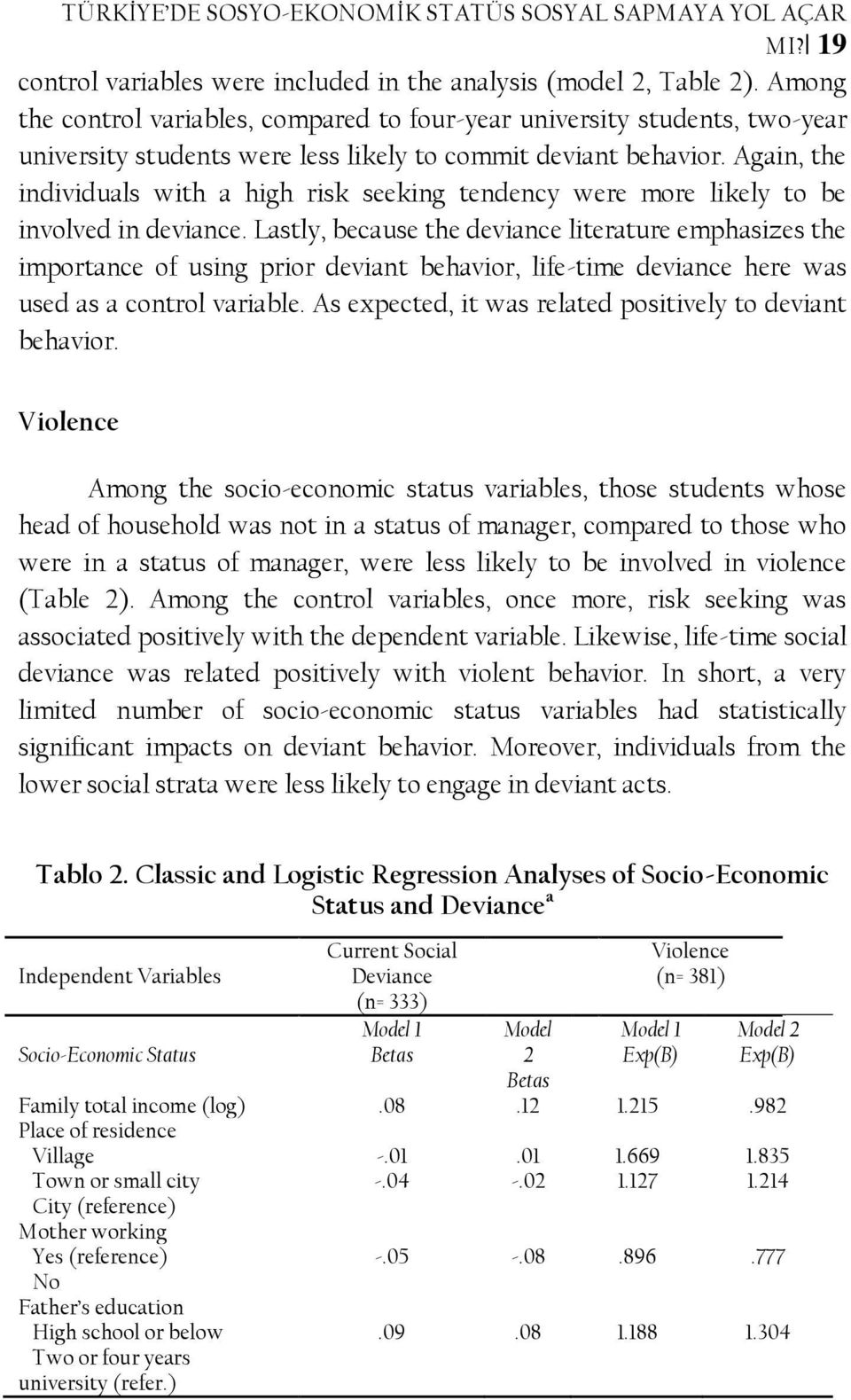 Again, the individuals with a high risk seeking tendency were more likely to be involved in deviance.