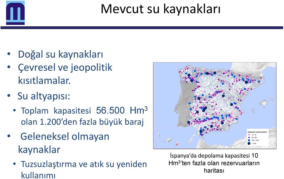 200 den fazla büyük baraj Geleneksel olmayan kaynaklar Tuzsuzlaştırma ve