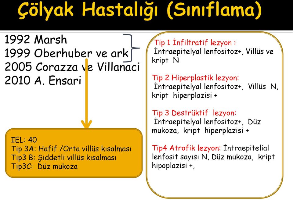 lezyon : Ġntraepitelyal lenfositoz+, Villüs ve kript N Tip 2 Hiperplastik lezyon: Ġntraepitelyal lenfositoz+, Villüs N, kript