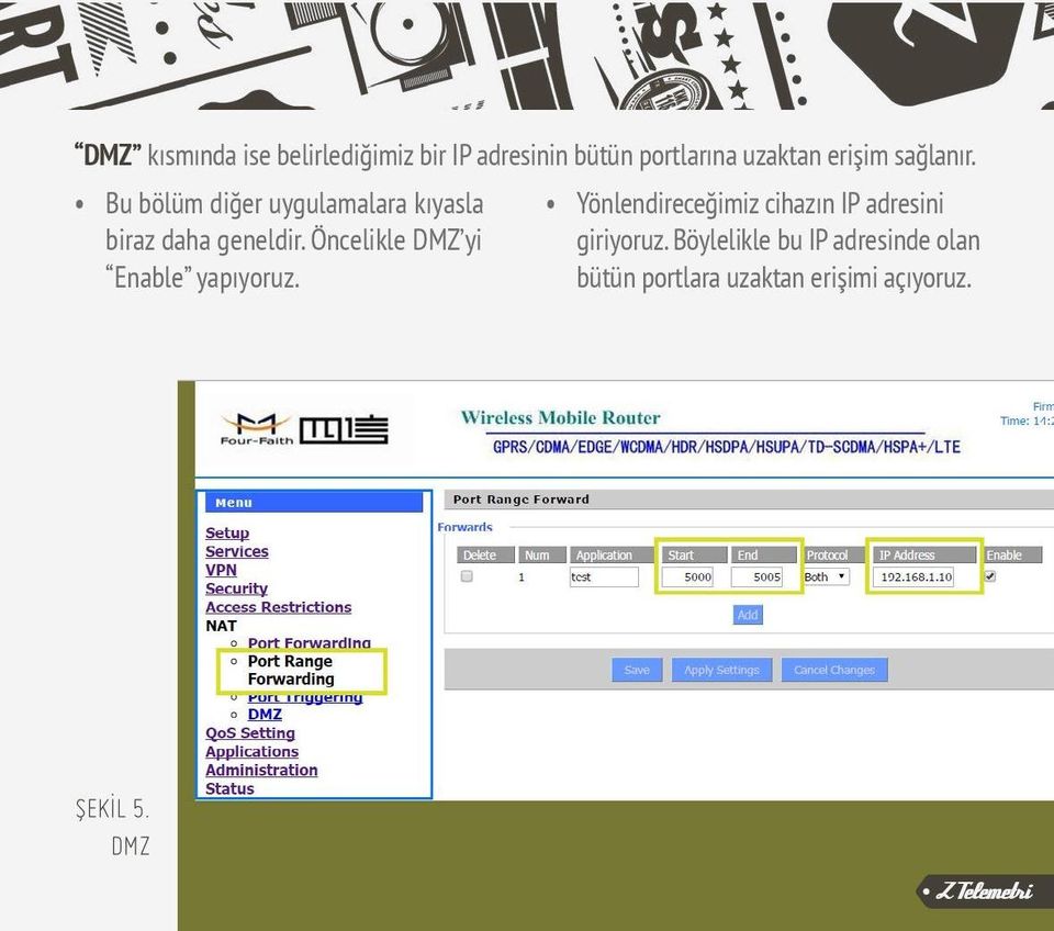 Öncelikle DMZ yi Enable yapıyoruz.