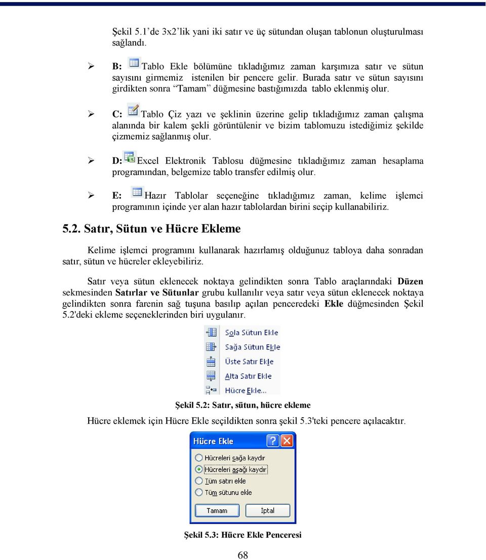 Burada satır ve sütun sayısını girdikten sonra Tamam düğmesine bastığımızda tablo eklenmiģ olur.