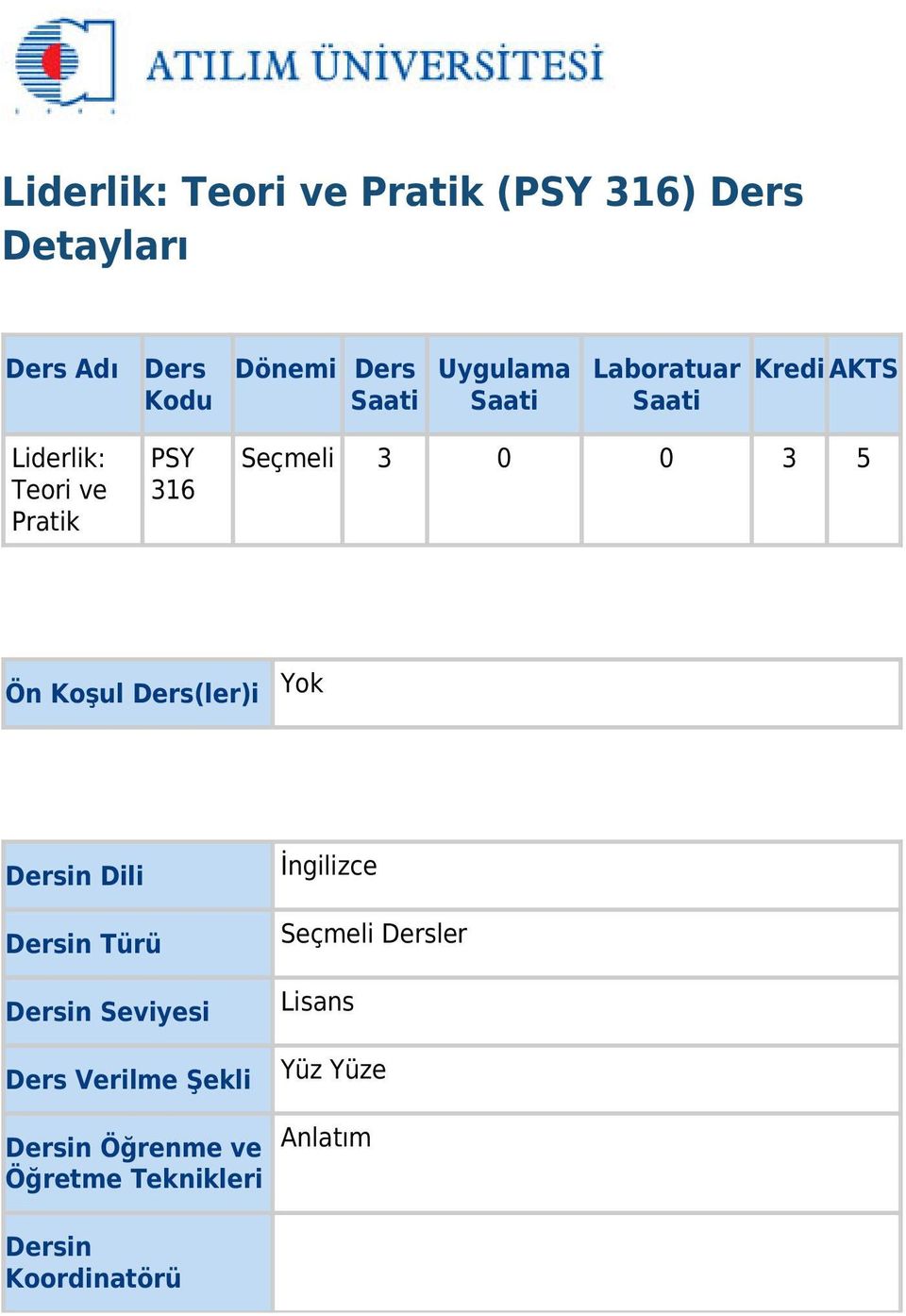 5 Ön Koşul Ders(ler)i Yok Dersin Dili Dersin Türü Dersin Seviyesi Ders Verilme Şekli Dersin