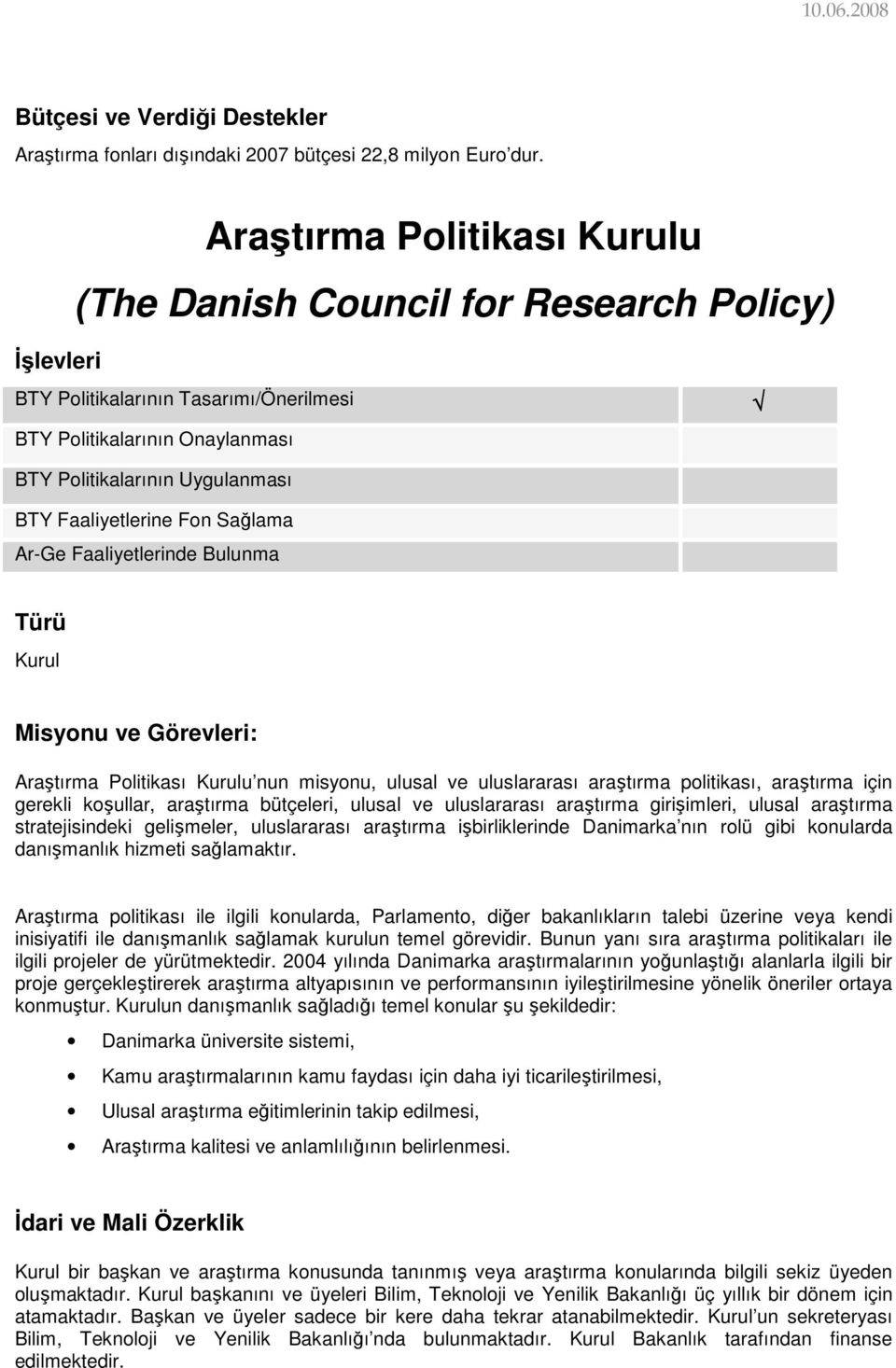 Faaliyetlerine Fon Sağlama Ar-Ge Faaliyetlerinde Bulunma Türü Kurul Misyonu ve Görevleri: Araştırma Politikası Kurulu nun misyonu, ulusal ve uluslararası araştırma politikası, araştırma için gerekli