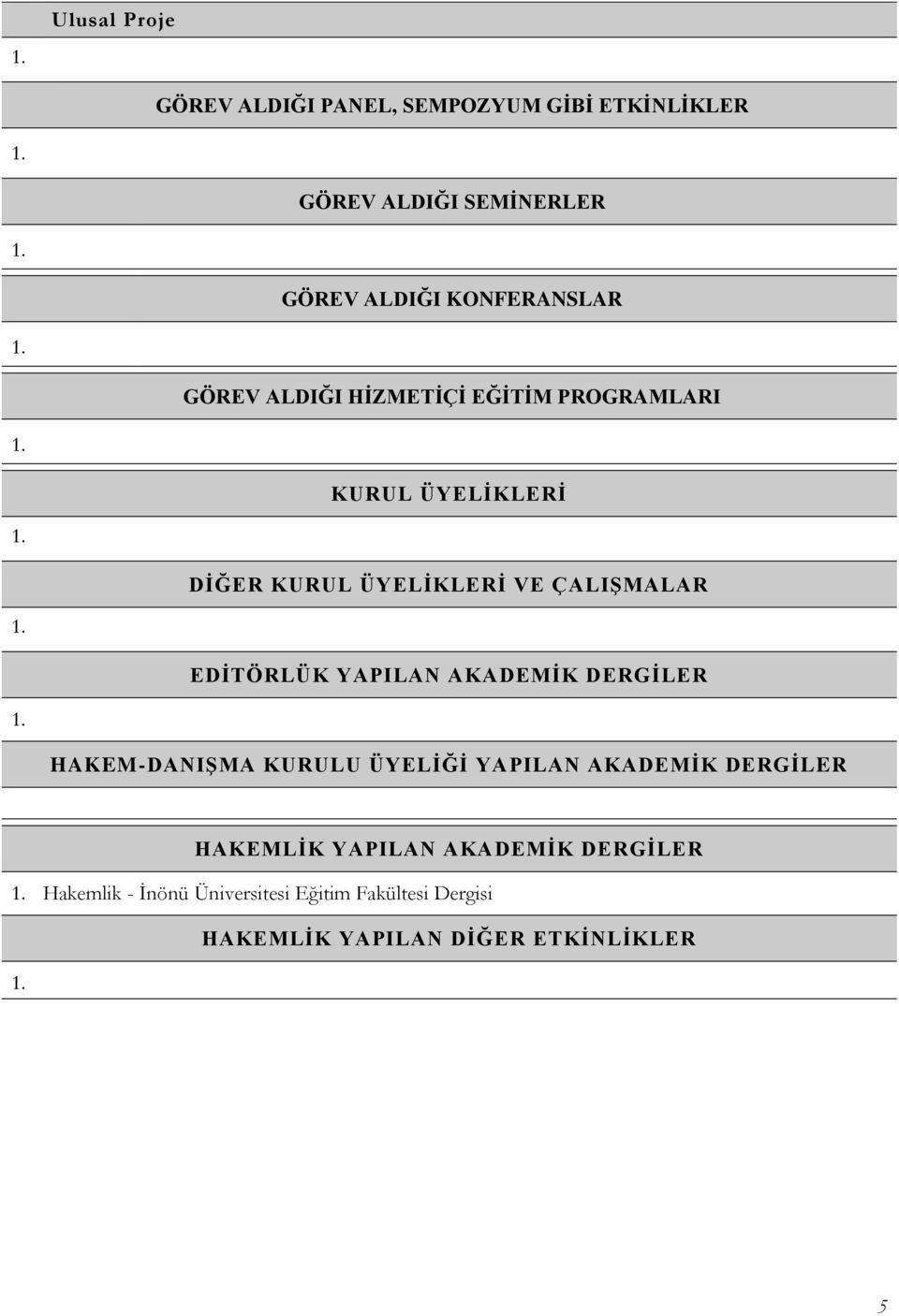 ÇALIŞMALAR EDİTÖRLÜK YAPILAN AKADEMİK DERGİLER HAKEM-DANIŞMA KURULU ÜYELİĞİ YAPILAN AKADEMİK DERGİLER