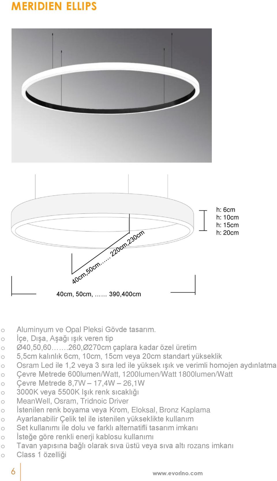 600lumen/Watt, 1200lumen/Watt 1800lumen/Watt o Çevre Metrede 8,7W 17,4W 26,1W o 3000K veya 5500K Işık renk sıcaklığı o MeanWell, Osram, Tridnoic Driver o İstenilen renk boyama veya Krom, Eloksal,