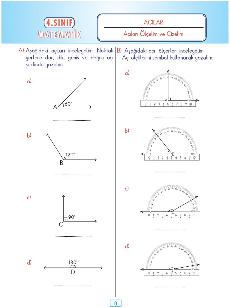 ÇILR çıları Ölçelim ve Çizelim ) şağıdaki açı ölçerleri inceleyelim.