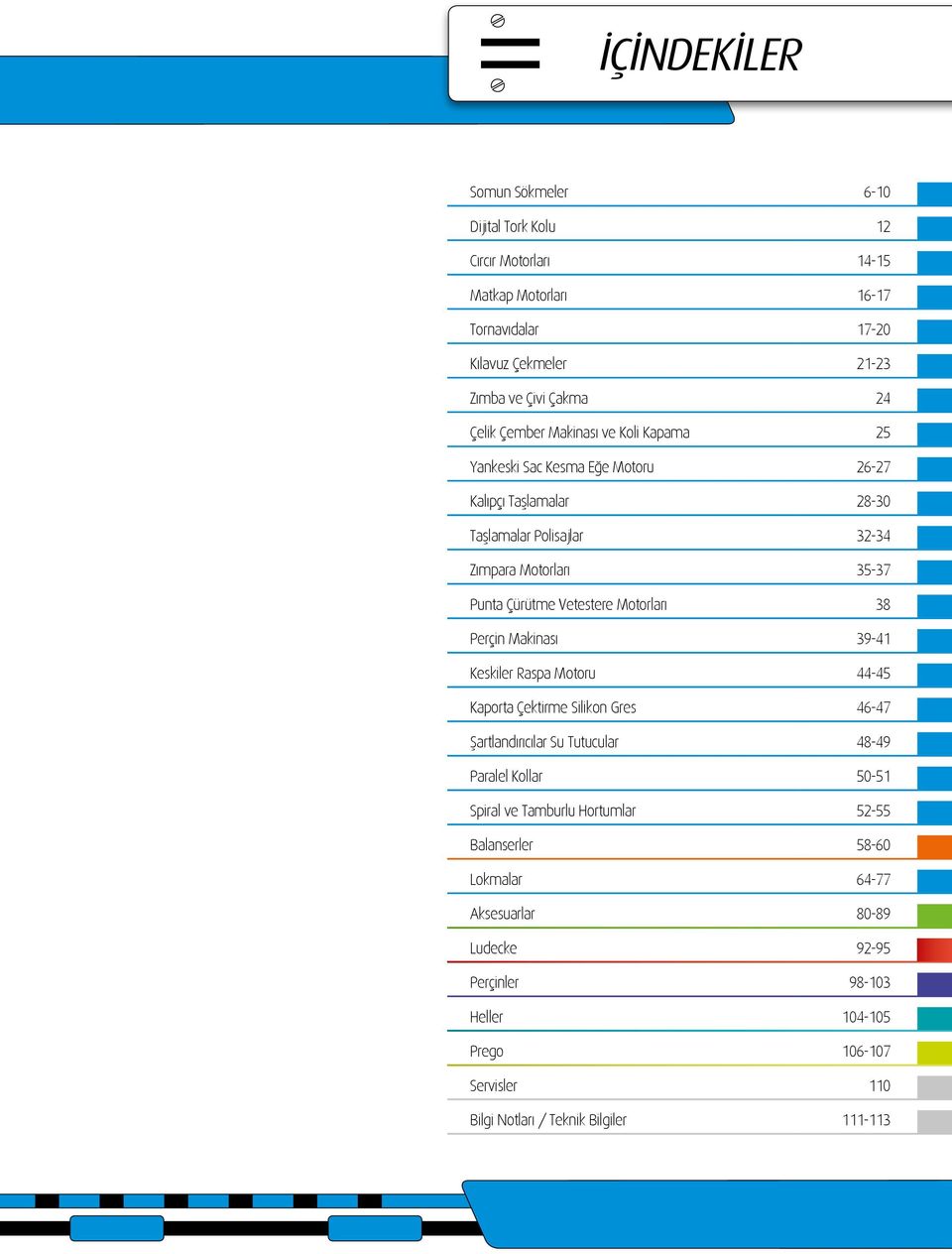 Motorları 38 Perçin Makinası 39-41 Keskiler Raspa Motoru 44-45 Kaporta Çektirme Silikon Gres 46-47 Şartlandırıcılar Su Tutucular 48-49 Paralel Kollar 50-51 Spiral ve