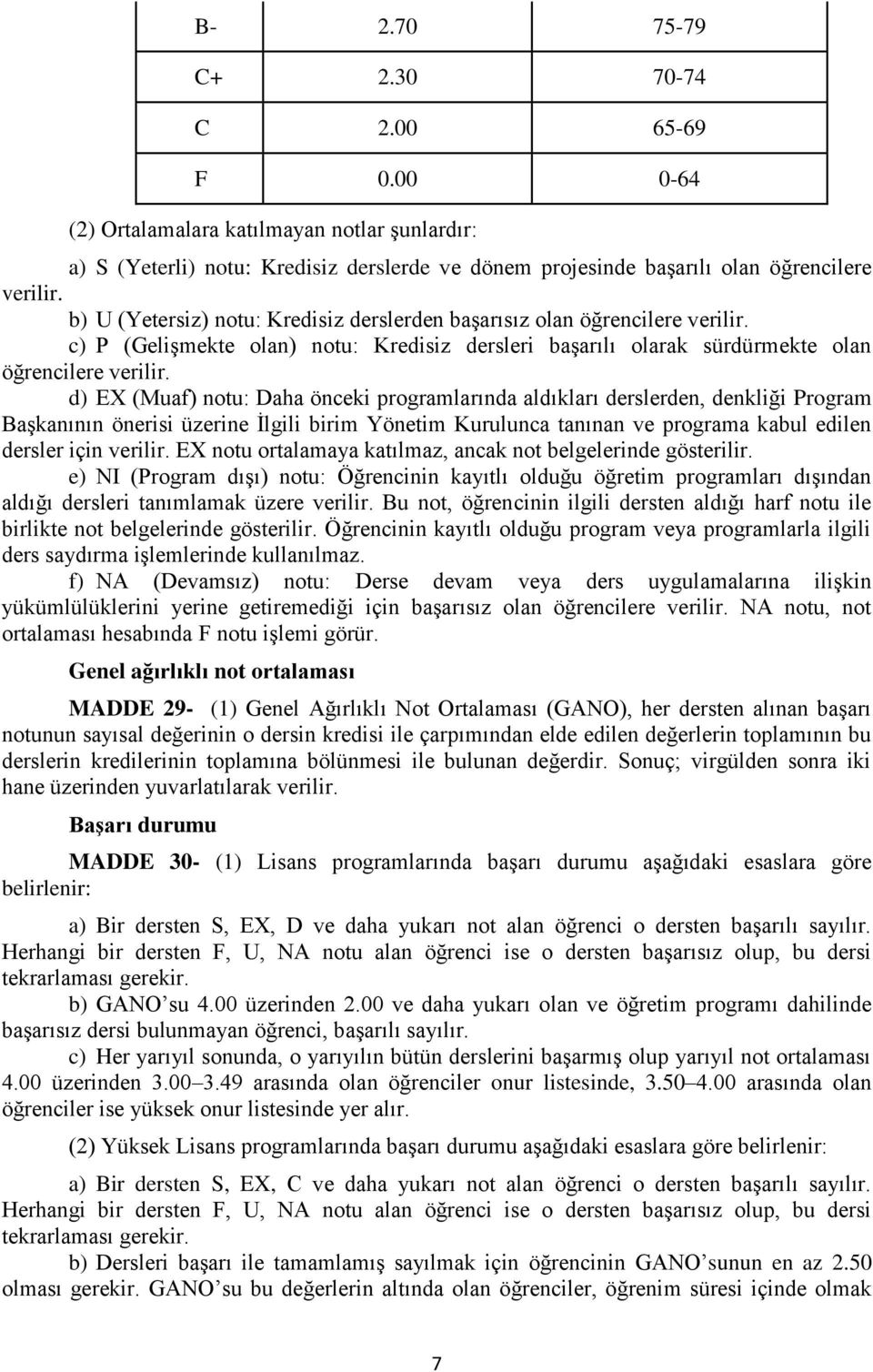 d) EX (Muaf) notu: Daha önceki programlarında aldıkları derslerden, denkliği Program Başkanının önerisi üzerine İlgili birim Yönetim Kurulunca tanınan ve programa kabul edilen dersler için verilir.