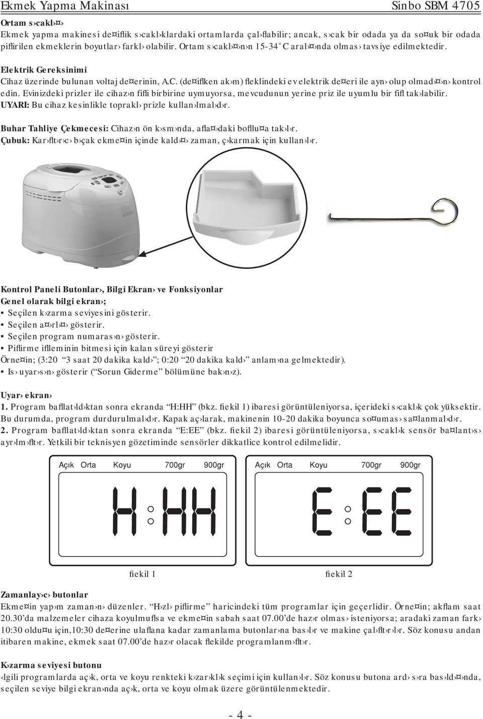 SBM 4705 Ekmek Yapma Makinası Kullanım Kılavuzu - PDF Ücretsiz indirin