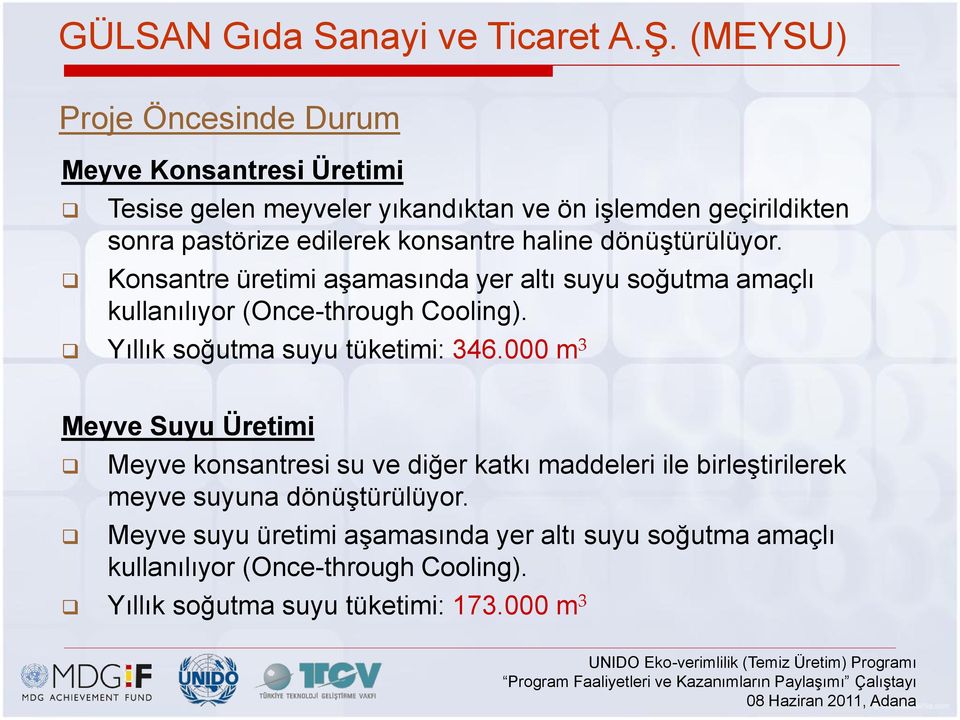 konsantre haline dönüştürülüyor. Konsantre üretimi aşamasında yer altı suyu soğutma amaçlı kullanılıyor (Once-through Cooling).