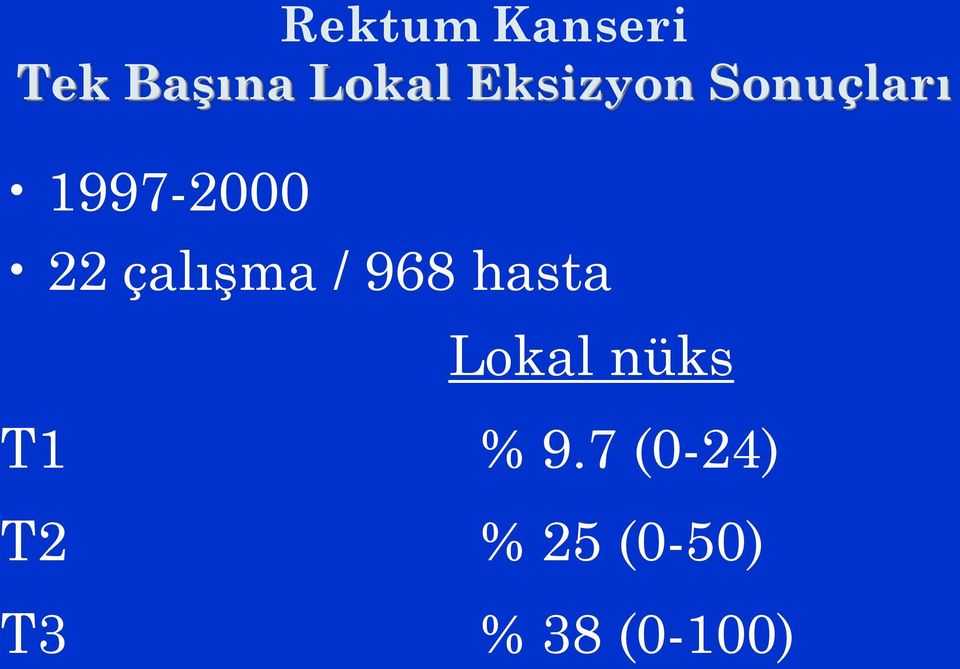 çalışma / 968 hasta Lokal nüks T1 %