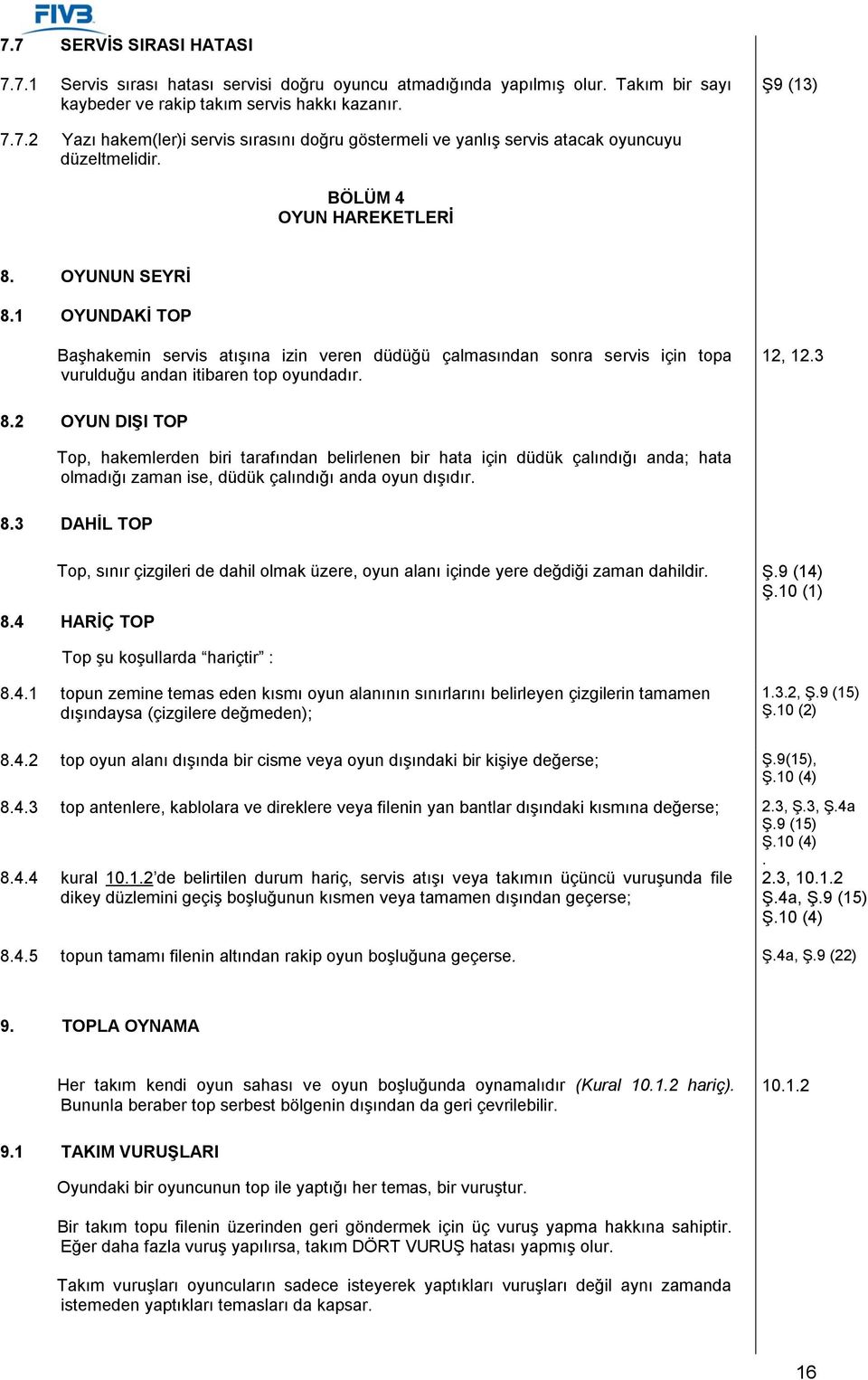 2 OYUN DIŞI TOP Top, hakemlerden biri tarafından belirlenen bir hata için düdük çalındığı anda; hata olmadığı zaman ise, düdük çalındığı anda oyun dışıdır. 8.