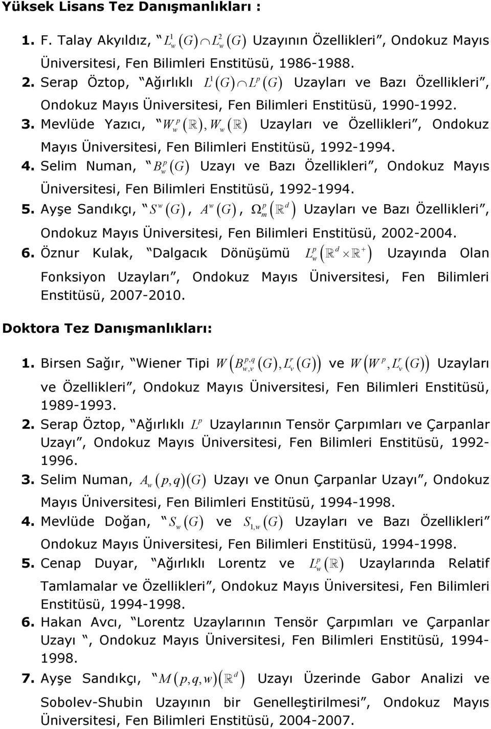 Mevlüe Yazıcı,, W W Uzayları ve Özellikleri, Onokuz Mayıs Üniversitesi, Fen Bilimleri Enstitüsü, 1992-1994. p 4.