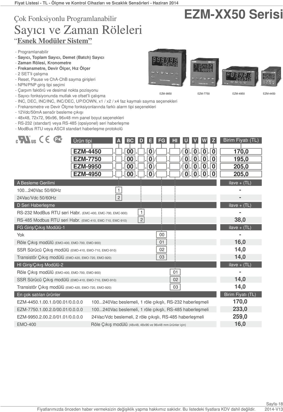 pozisyonu Sayıcı fonksiyonunda mutlak ve ofset li çalışma INC, DEC, INC/INC, INC/DEC, UP/DOWN, x / x / x faz kaymalı sayma seçenekleri Frekansmetre ve Devir Ölçme fonksiyonlarında farklı alarm tipi