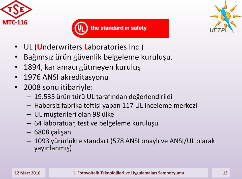535 ürün türü UL tarafından değerlendirildi Habersiz fabrika teftişi yapan 117 UL inceleme merkezi UL müşterileri olan 98