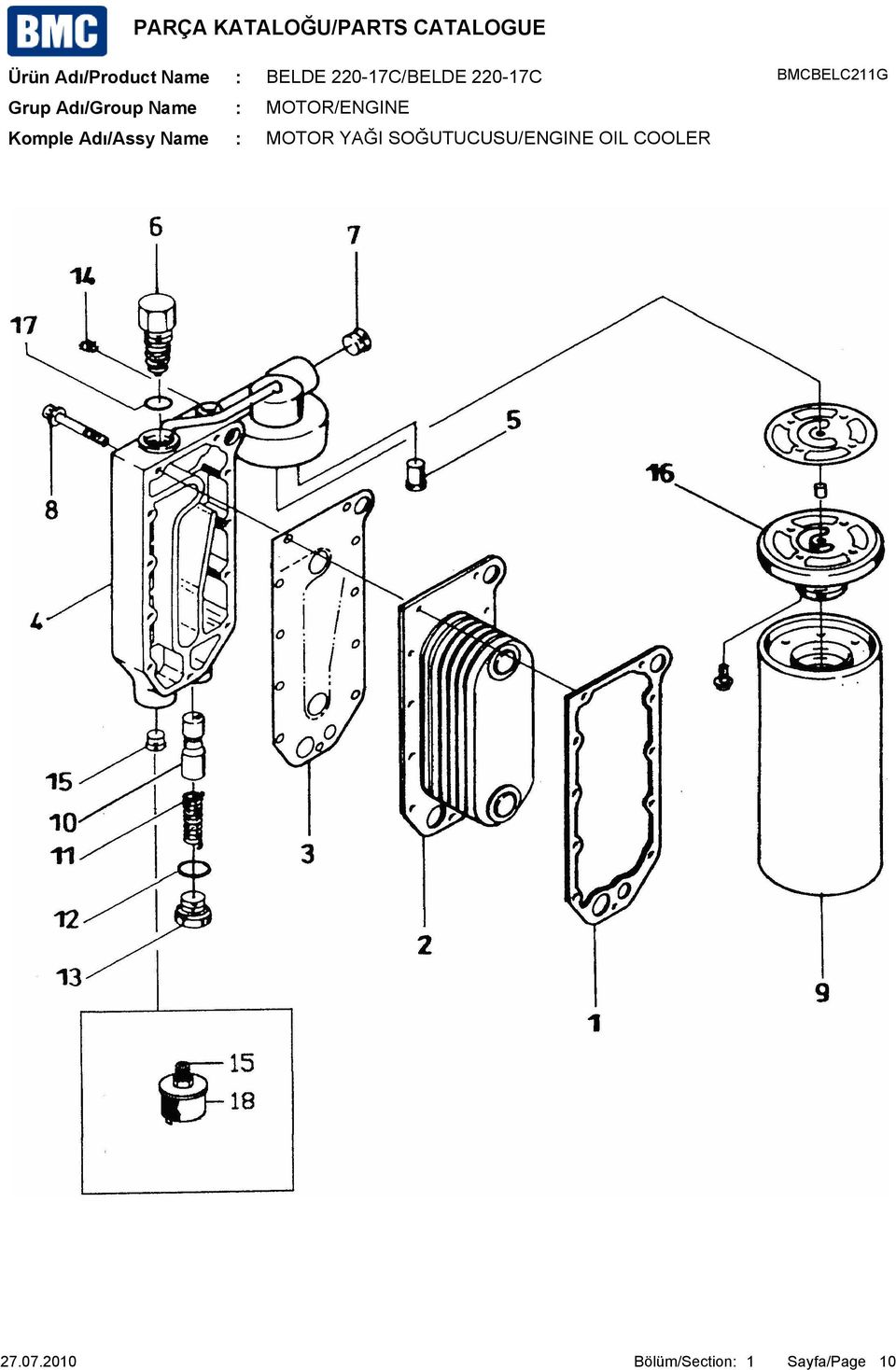 Name MOTOR YAĞI SOĞUTUCUSU/ENGINE OIL COOLER