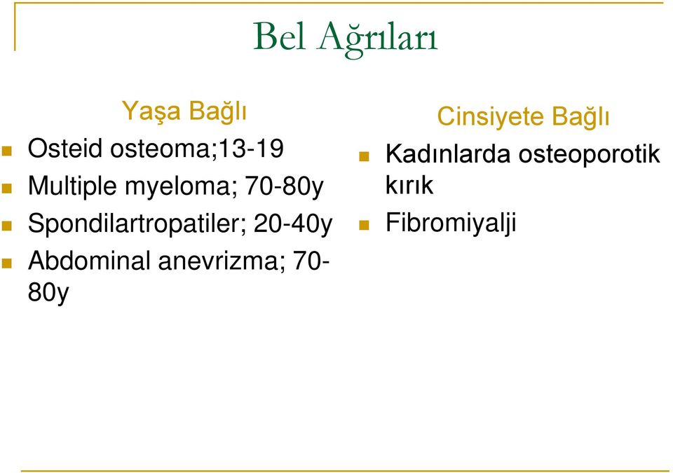 20-40y Abdominal anevrizma; 70-80y Cinsiyete