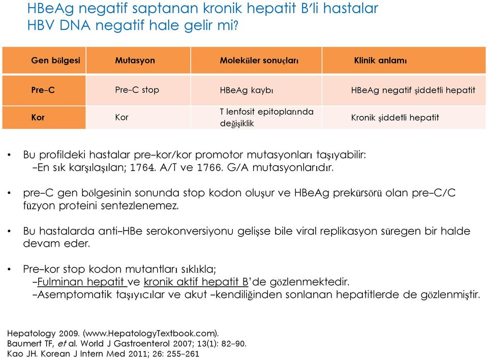 hastalar pre-kor/kor promotor mutasyonları taşıyabilir: -En sık karşılaşılan; 1764. A/T ve 1766. G/A mutasyonlarıdır.