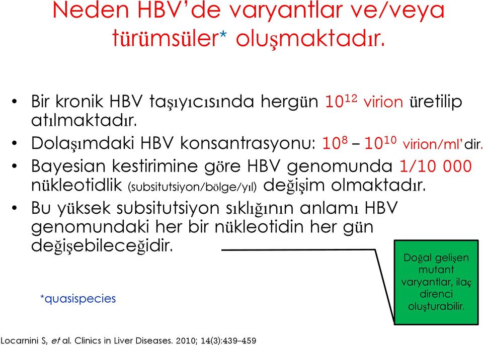 Bayesian kestirimine göre HBV genomunda 1/10 000 nükleotidlik (subsitutsiyon/bölge/yıl) değişim olmaktadır.