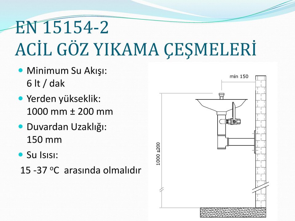 yükseklik: 1000 mm ± 200 mm Duvardan