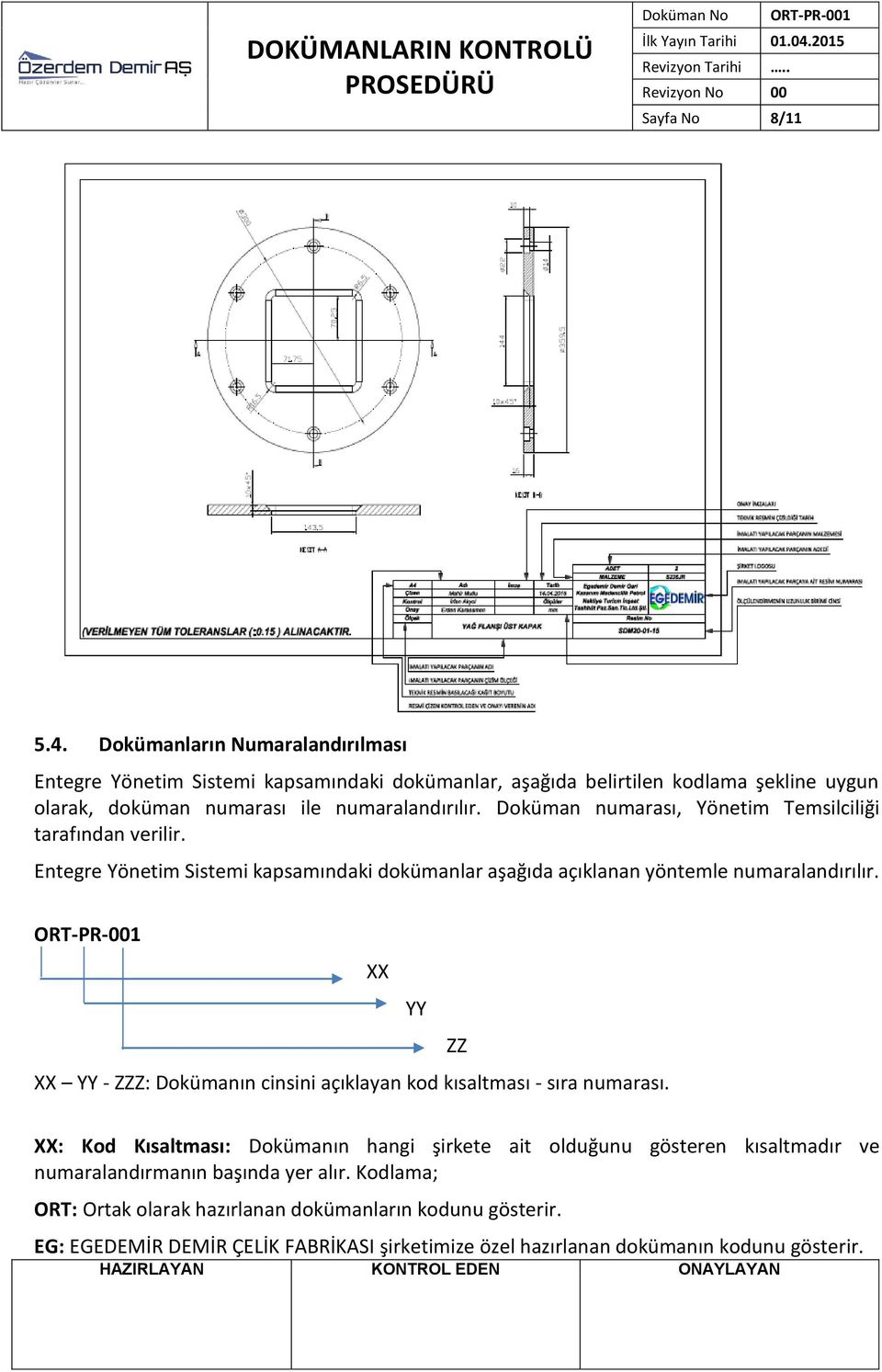 Doküman numarası, Yönetim Temsilciliği tarafından verilir. Entegre Yönetim Sistemi kapsamındaki dokümanlar aşağıda açıklanan yöntemle numaralandırılır.