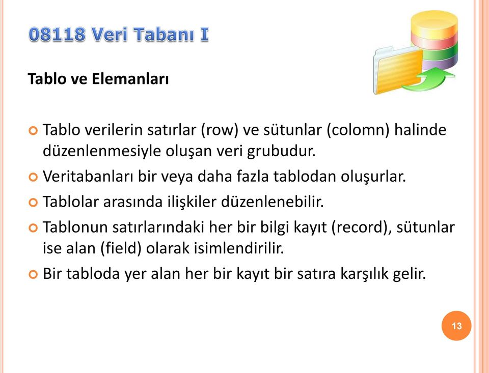 Tablolar arasında ilişkiler düzenlenebilir.