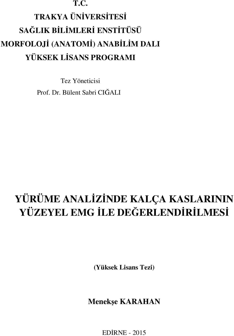 Dr. Bülent Sabri CIĞALI YÜRÜME ANALİZİNDE KALÇA KASLARININ YÜZEYEL